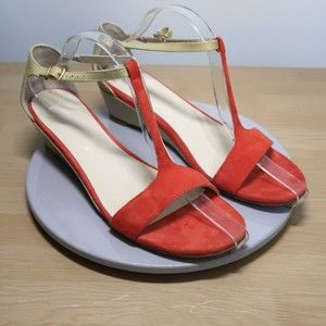 Boden Sandals Women's 39 Red Wedge Suede and Patent Leather 2 Inch Heels